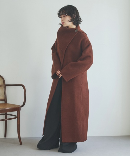 LAULEN(ローレン)の「2way cashmere belted coat /2wayカシミアベルト付きロングコート(ノーカラーコート・レディース・ブラウン・FREE)」の3枚目の写真