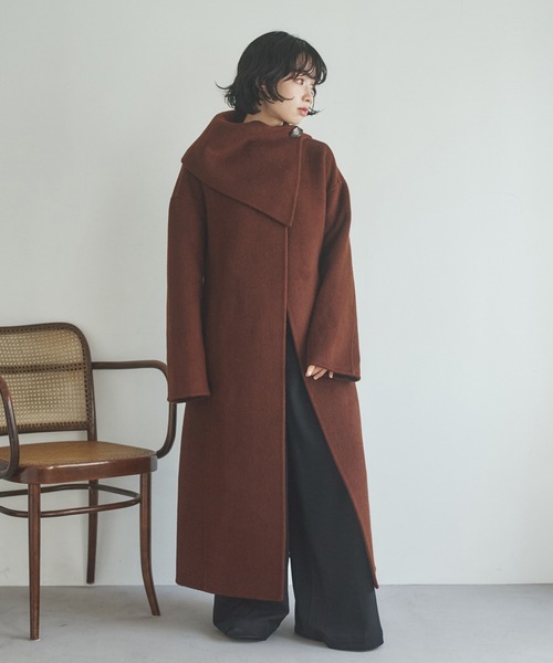 LAULEN(ローレン)の「2way cashmere belted coat /2wayカシミアベルト付きロングコート(ノーカラーコート・レディース・ブラウン・FREE)」の4枚目の写真