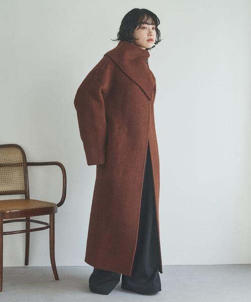 LAULEN(ローレン)の「2way cashmere belted coat /2wayカシミアベルト付きロングコート(ノーカラーコート・レディース・ブラウン・FREE)」の5枚目の写真