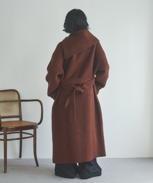 LAULEN(ローレン)の「2way cashmere belted coat /2wayカシミアベルト付きロングコート(ノーカラーコート・レディース・ブラウン・FREE)」の6枚目の写真