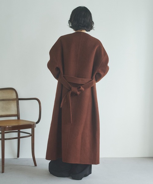 LAULEN(ローレン)の「2way cashmere belted coat /2wayカシミアベルト付きロングコート(ノーカラーコート・レディース・ブラウン・FREE)」の11枚目の写真