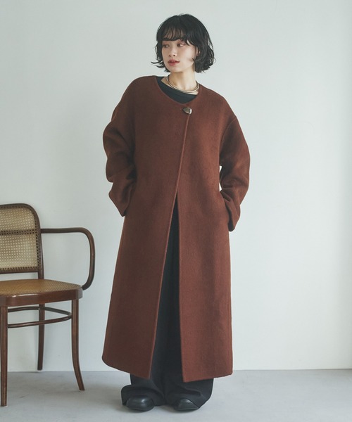 LAULEN(ローレン)の「2way cashmere belted coat /2wayカシミアベルト付きロングコート(ノーカラーコート・レディース・ブラウン・FREE)」の12枚目の写真
