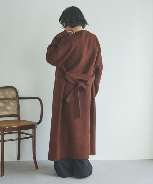 LAULEN(ローレン)の「2way cashmere belted coat /2wayカシミアベルト付きロングコート(ノーカラーコート・レディース・ブラウン・FREE)」の13枚目の写真