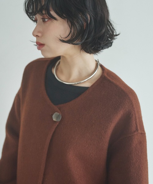 LAULEN(ローレン)の「2way cashmere belted coat /2wayカシミアベルト付きロングコート(ノーカラーコート・レディース・ブラウン・FREE)」の14枚目の写真
