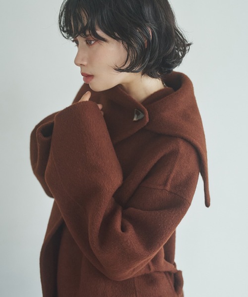 LAULEN(ローレン)の「2way cashmere belted coat /2wayカシミアベルト付きロングコート(ノーカラーコート・レディース・ブラウン・FREE)」の15枚目の写真