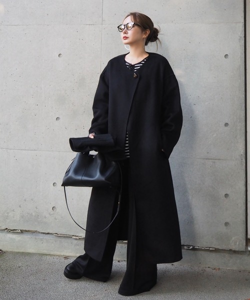 LAULEN(ローレン)の「2way cashmere belted coat /2wayカシミアベルト付きロングコート(ノーカラーコート・レディース・ブラウン・FREE)」の18枚目の写真