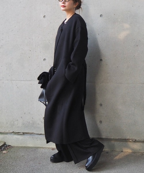 LAULEN(ローレン)の「2way cashmere belted coat /2wayカシミアベルト付きロングコート(ノーカラーコート・レディース・ブラウン・FREE)」の19枚目の写真