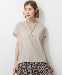 【洗える】トリアセスラブストレッチ フレンチスリーブ ブラウス