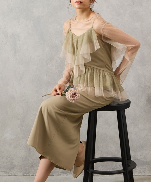 1★新品★ AIMERチュールブラウス×配色チュールフリルIラインワンピース2点 AIMER（エメ）の「【WEB限定】チュールブラウス×配色チュールフリルI