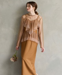 1★新品★ AIMERチュールブラウス×配色チュールフリルIラインワンピース2点 1☆新品☆ AIMERチュールブラウス×配色チュールフリルIライン