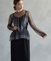 AIMER（エメ）の「【WEB限定】チュールブラウス×配色チュールフリルIラインワンピース 2点セットパーティードレス　結婚式　お呼ばれ　ドレス　20代 30代 40代（ドレス）」