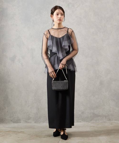 セール】【WEB限定】チュールブラウス×配色チュールフリルIライン