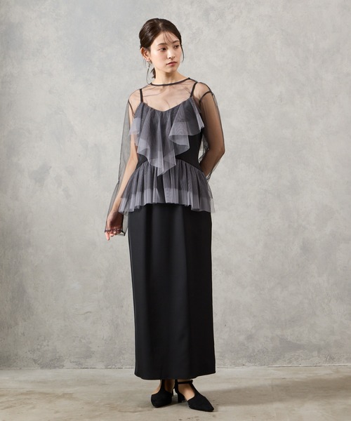 セール】【WEB限定】チュールブラウス×配色チュールフリルIライン