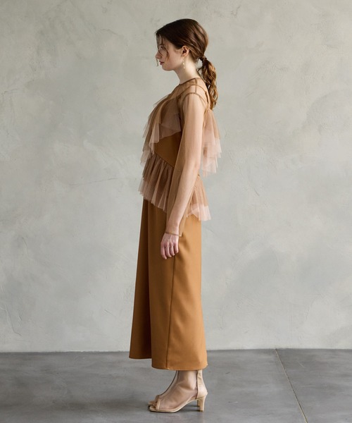 セール】【WEB限定】チュールブラウス×配色チュールフリルIライン