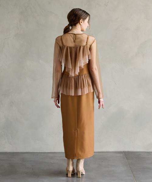 セール】【WEB限定】チュールブラウス×配色チュールフリルIライン