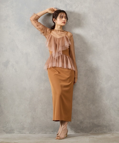 セール】【WEB限定】チュールブラウス×配色チュールフリルIライン