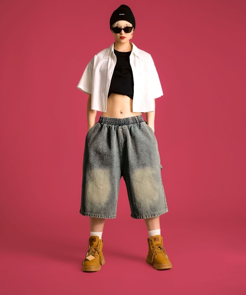 MAISON SELECT(メゾンセレクト)の「7A11 ワイドデニム ハーフパンツ バミューダパンツ ウエストゴム 854 レディース(デニムパンツ・レディース・ライトブルー/ブルー/ブルー系その他・M/L)」の3枚目の写真