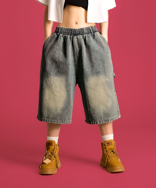 MAISON SELECT(メゾンセレクト)の「7A11 ワイドデニム ハーフパンツ バミューダパンツ ウエストゴム 854 レディース(デニムパンツ・レディース・ライトブルー/ブルー/ブルー系その他・M/L)」の12枚目の写真