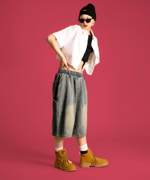 MAISON SELECT(メゾンセレクト)の「7A11 ワイドデニム ハーフパンツ バミューダパンツ ウエストゴム 854 レディース(デニムパンツ・レディース・ライトブルー/ブルー/ブルー系その他・M/L)」の14枚目の写真