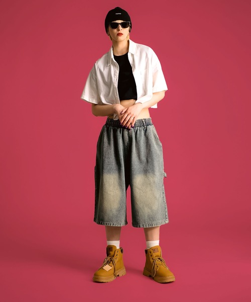 MAISON SELECT(メゾンセレクト)の「7A11 ワイドデニム ハーフパンツ バミューダパンツ ウエストゴム 854 レディース(デニムパンツ・レディース・ライトブルー/ブルー/ブルー系その他・M/L)」の15枚目の写真