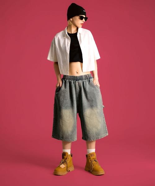 MAISON SELECT(メゾンセレクト)の「7A11 ワイドデニム ハーフパンツ バミューダパンツ ウエストゴム 854 レディース(デニムパンツ・レディース・ライトブルー/ブルー/ブルー系その他・M/L)」の13枚目の写真