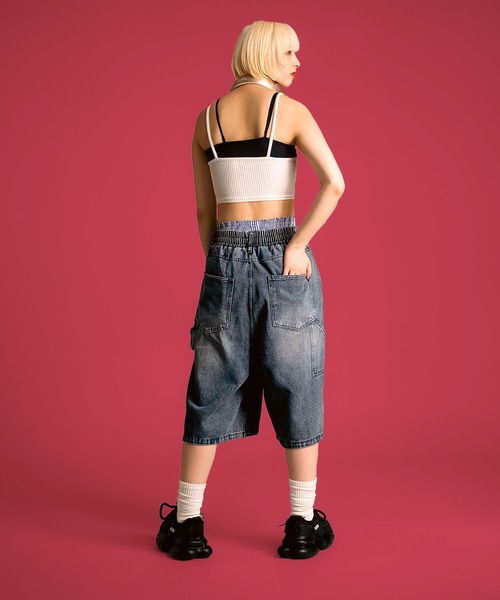 MAISON SELECT(メゾンセレクト)の「7A11 ワイドデニム ハーフパンツ バミューダパンツ ウエストゴム 854 レディース(デニムパンツ・レディース・ライトブルー/ブルー/ブルー系その他・M/L)」の4枚目の写真