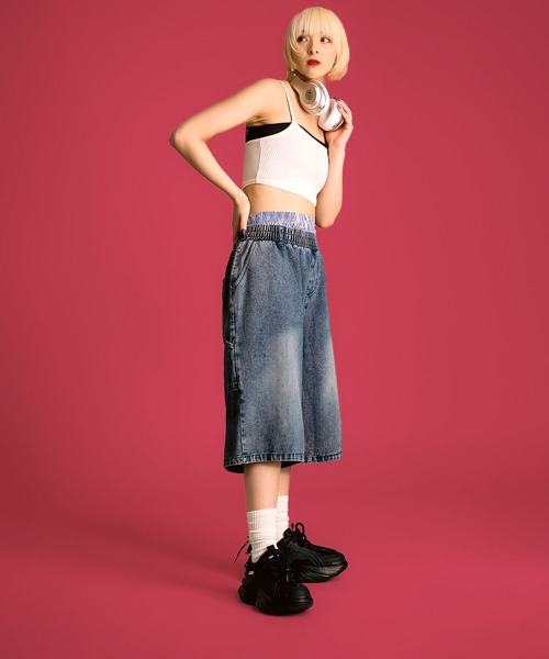 MAISON SELECT(メゾンセレクト)の「7A11 ワイドデニム ハーフパンツ バミューダパンツ ウエストゴム 854 レディース(デニムパンツ・レディース・ライトブルー/ブルー/ブルー系その他・M/L)」の5枚目の写真