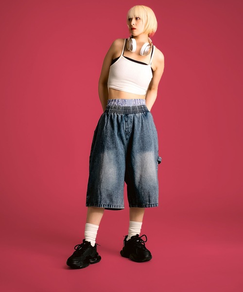 MAISON SELECT(メゾンセレクト)の「7A11 ワイドデニム ハーフパンツ バミューダパンツ ウエストゴム 854 レディース(デニムパンツ・レディース・ライトブルー/ブルー/ブルー系その他・M/L)」の6枚目の写真