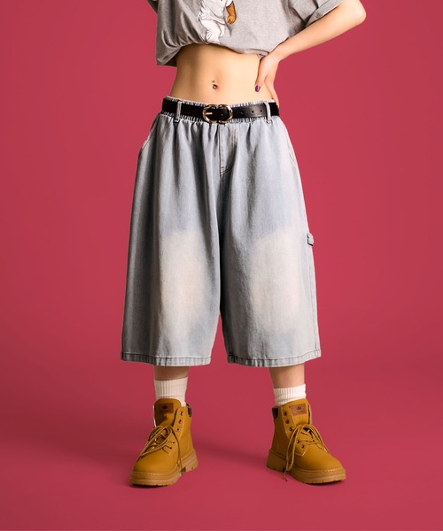 MAISON SELECT(メゾンセレクト)の「7A11 ワイドデニム ハーフパンツ バミューダパンツ ウエストゴム 854 レディース(デニムパンツ・レディース・ライトブルー/ブルー/ブルー系その他・M/L)」の9枚目の写真