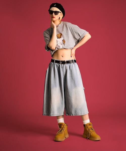 MAISON SELECT(メゾンセレクト)の「7A11 ワイドデニム ハーフパンツ バミューダパンツ ウエストゴム 854 レディース(デニムパンツ・レディース・ライトブルー/ブルー/ブルー系その他・M/L)」の8枚目の写真