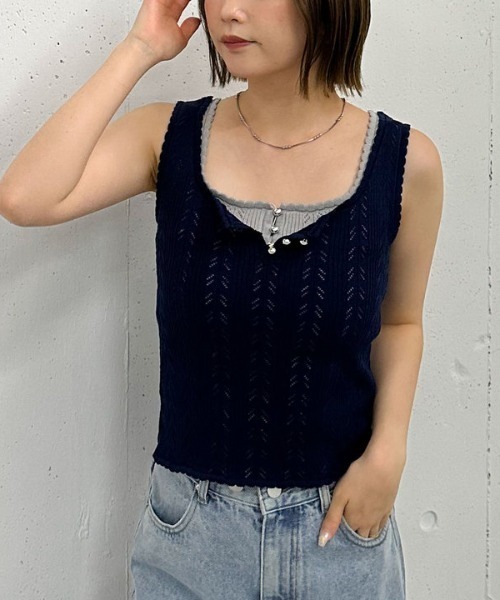 archives（アルシーヴ）の「ハリヌキニットタンク（タンクトップ・レディース・ネイビー/オフホワイト/グレー/ブラック・MEDIUM）」の4枚目の写真