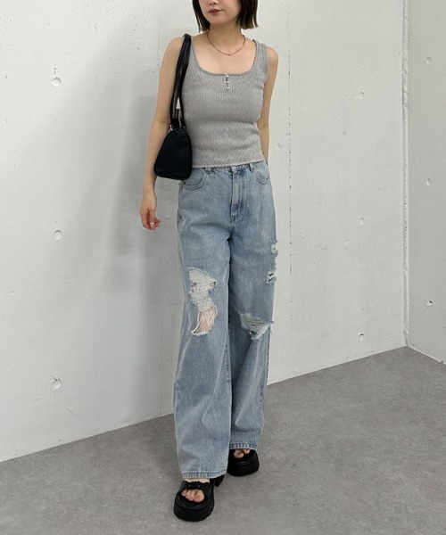 archives（アルシーヴ）の「ハリヌキニットタンク（タンクトップ・レディース・ネイビー/オフホワイト/グレー/ブラック・MEDIUM）」の8枚目の写真