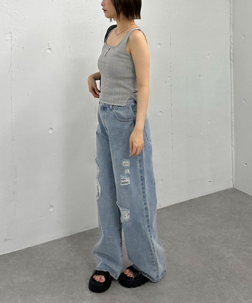 archives（アルシーヴ）の「ハリヌキニットタンク（タンクトップ・レディース・ネイビー/オフホワイト/グレー/ブラック・MEDIUM）」の9枚目の写真