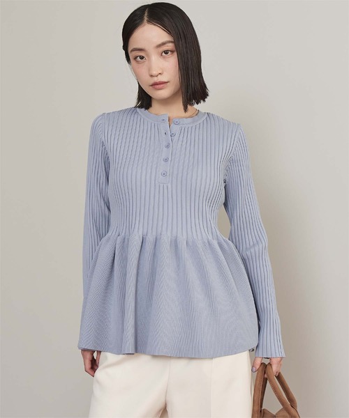 miette（ミエット）の「ヘンリーネックペプラムニット（ニット/セーター・レディース・ブルーグレー/チャコール/ブラウン・M/S）」の9枚目の写真