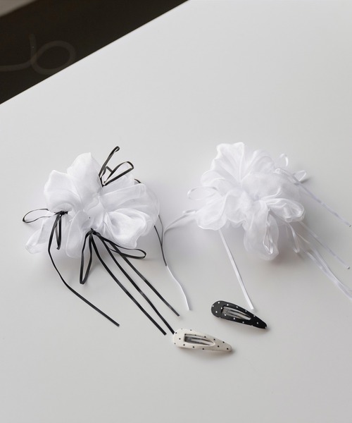 UNE MANSION(ユヌマンション)の「ラブリーレースシースルーシュシュ&ドット2SETピン(シュシュ・レディース・ブラック/ホワイト・ONESIZE)」の16枚目の写真