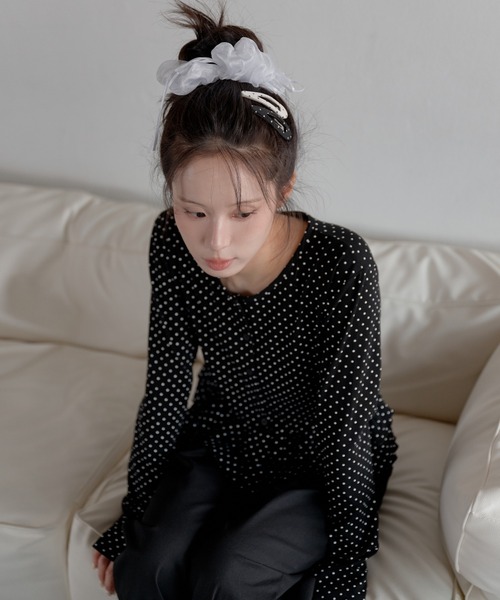 UNE MANSION(ユヌマンション)の「ラブリーレースシースルーシュシュ&ドット2SETピン(シュシュ・レディース・ブラック/ホワイト・ONESIZE)」の19枚目の写真