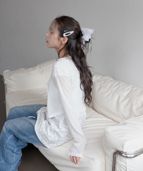 UNE MANSION(ユヌマンション)の「ラブリーレースシースルーシュシュ&ドット2SETピン(シュシュ・レディース・ブラック/ホワイト・ONESIZE)」の11枚目の写真