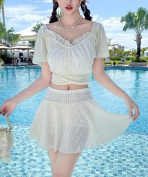 MAISON SELECT（メゾンセレクト）の「7C6 ワッフル調 クロスリボン フリルスリーブ スカートビキニセット（水着）」