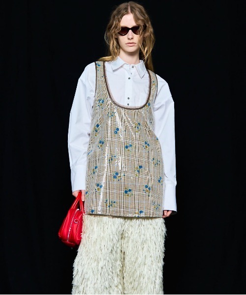 MAISON SPECIAL（メゾンスペシャル）の「Multi Fabric Tunic/マルチファブリックチュニック■セットアップ対応■（チュニック・レディース・イエロー/ブラウン・FREE）」の4枚目の写真