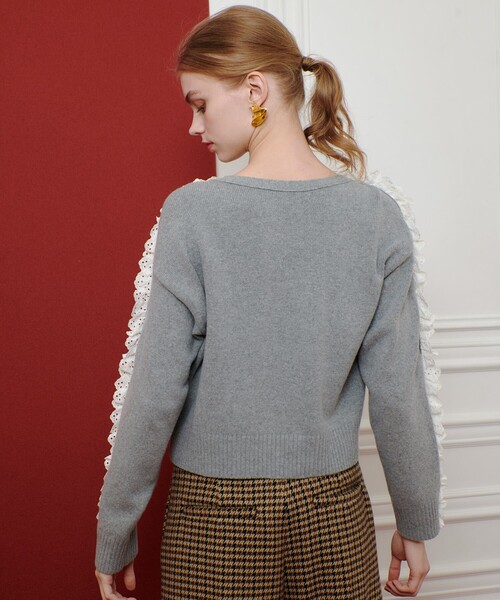 セール】【LOULOU WILLOUGHBY】ショルダーレース釦プルオーバー