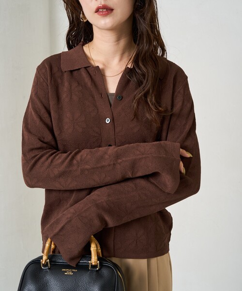 セール】限定展開 麻タッチ フラワー ジャガード カーディガン