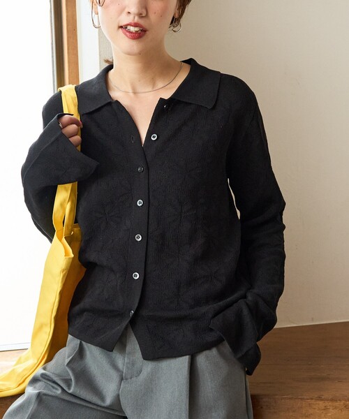 新品タグ付　machatt マチャット　フラワージャガードカーディガン セール】限定展開 麻タッチ フラワー ジャガード カーディガン