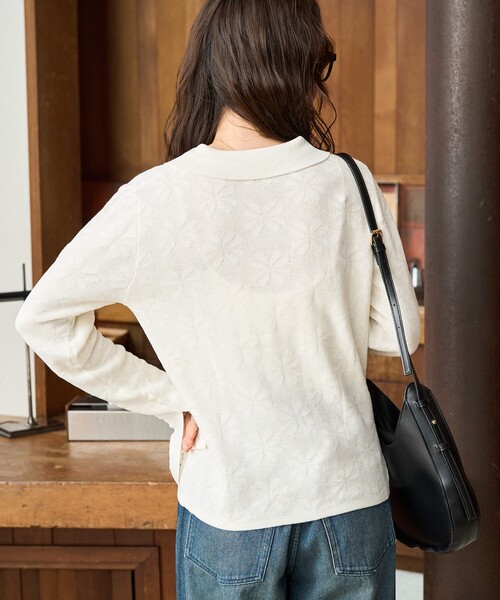 セール】限定展開 麻タッチ フラワー ジャガード カーディガン