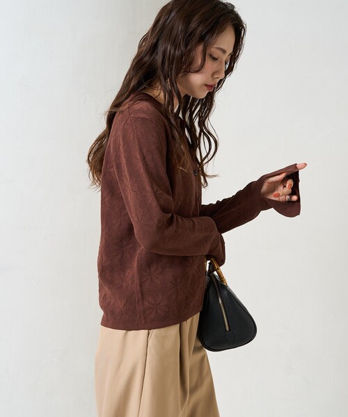 セール】限定展開 麻タッチ フラワー ジャガード カーディガン