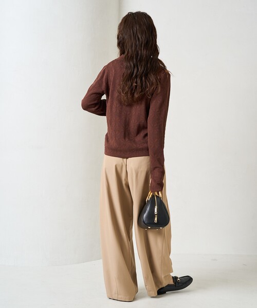 ドゥロワーFフリー麻カーディガン セール】限定展開 麻タッチ フラワー ジャガード カーディガン