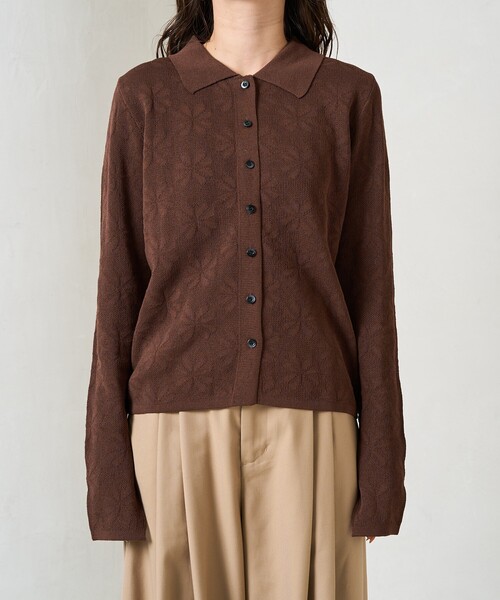 新品タグ付　machatt マチャット　フラワージャガードカーディガン セール】限定展開 麻タッチ フラワー ジャガード カーディガン