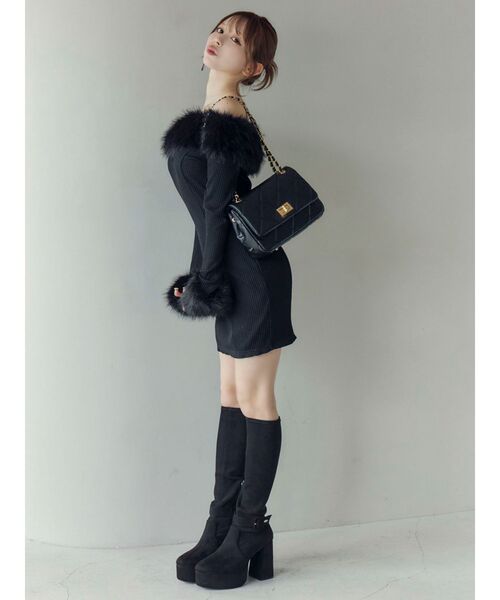 フェイクファーオフショルミニワンピース EATME