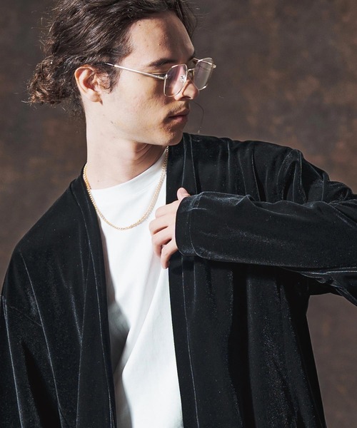 Jih Nunc（ジーヌンク）の「mcg3690-ストレッチベロアボタンレスカーディガン(JIH-R1123)（カーディガン/ボレロ・メンズ・ブラック/パープル/ブラウン・L/M/S）」の5枚目の写真