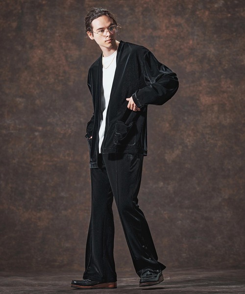 Jih Nunc（ジーヌンク）の「mcg3690-ストレッチベロアボタンレスカーディガン(JIH-R1123)（カーディガン/ボレロ・メンズ・ブラック/パープル/ブラウン・L/M/S）」の7枚目の写真