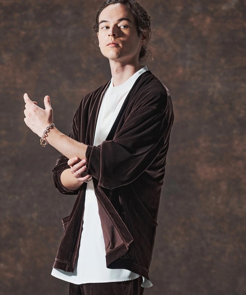 Jih Nunc（ジーヌンク）の「mcg3690-ストレッチベロアボタンレスカーディガン(JIH-R1123)（カーディガン/ボレロ・メンズ・ブラック/パープル/ブラウン・L/M/S）」の11枚目の写真